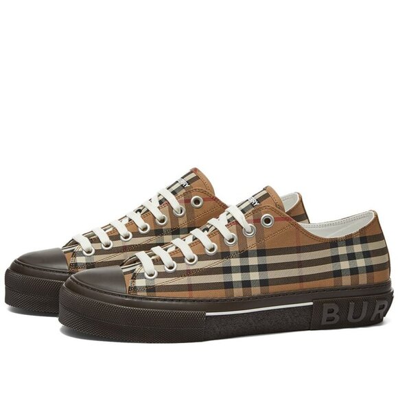 Burberry Jack Check Low-Top Sneakers in Birch Brown/Black Sz 10 - Picture 1 of 6